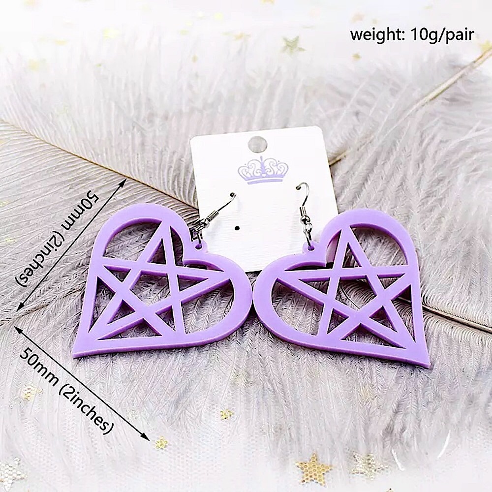 Pastel purple pentagram heart earrings - Picture 2 of 4